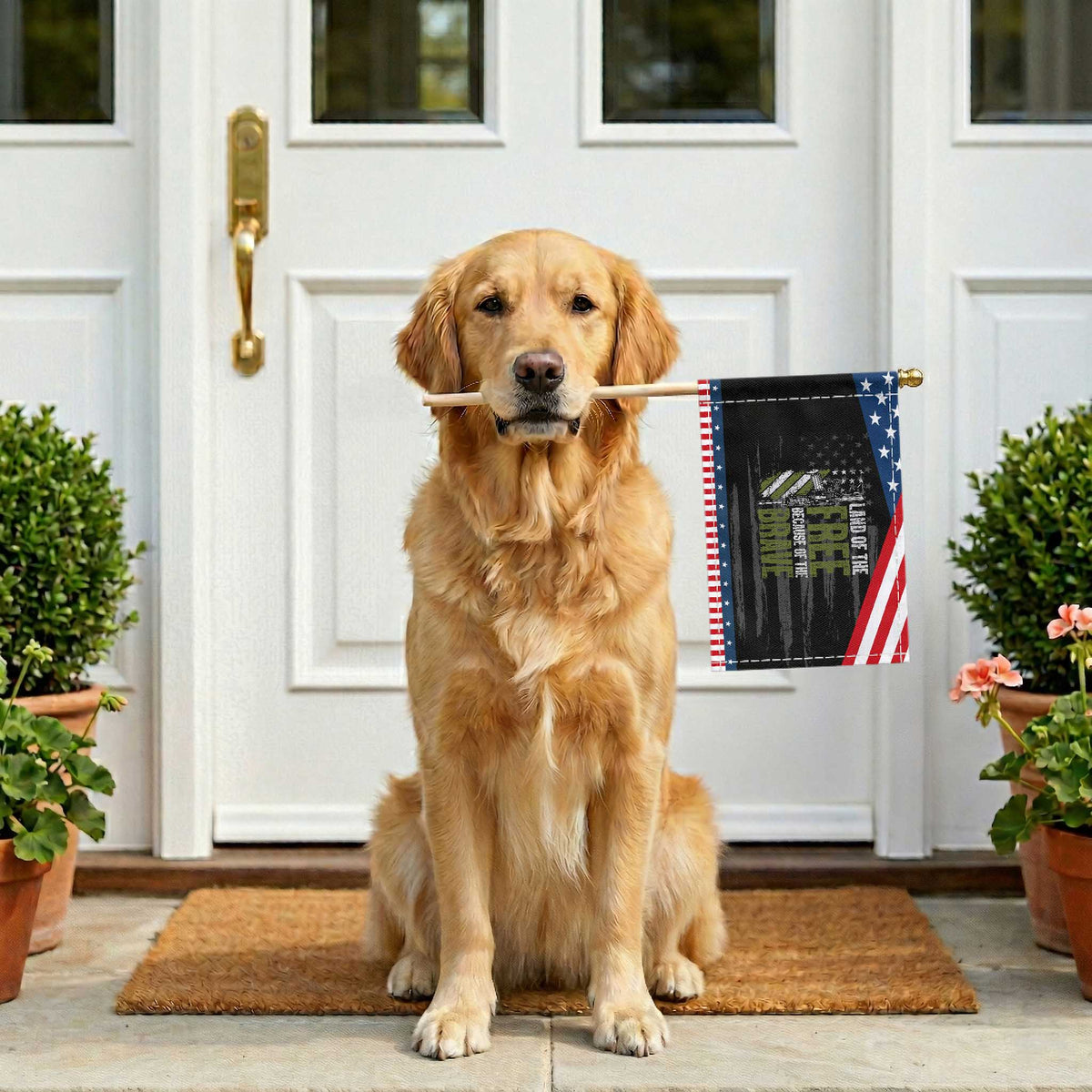 Land of the Free Because of the Brave Patriotic Handheld Flag Gun American Flag