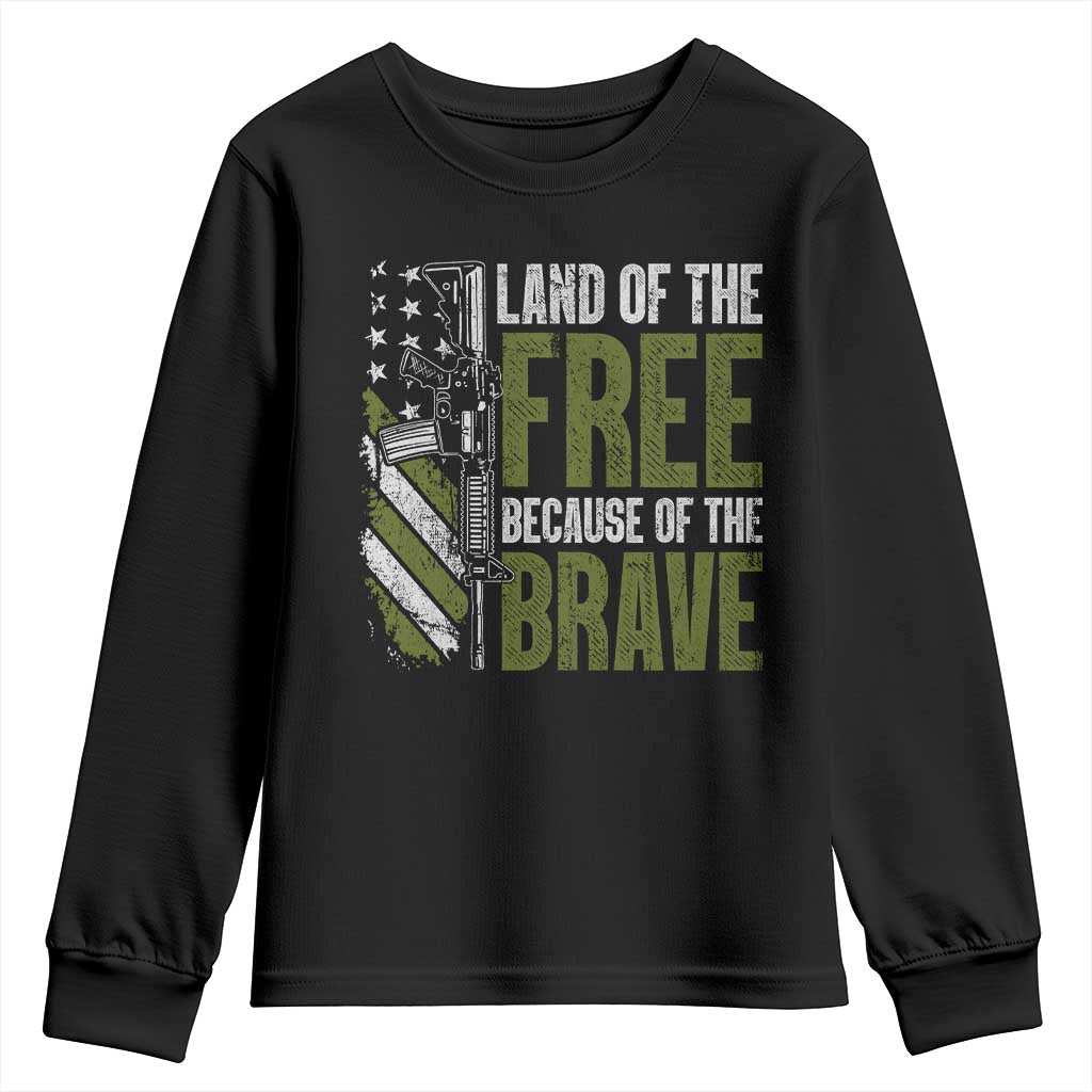 Land of the Free Because of the Brave Youth Sweatshirt Gun American Flag - Wonder Print Shop