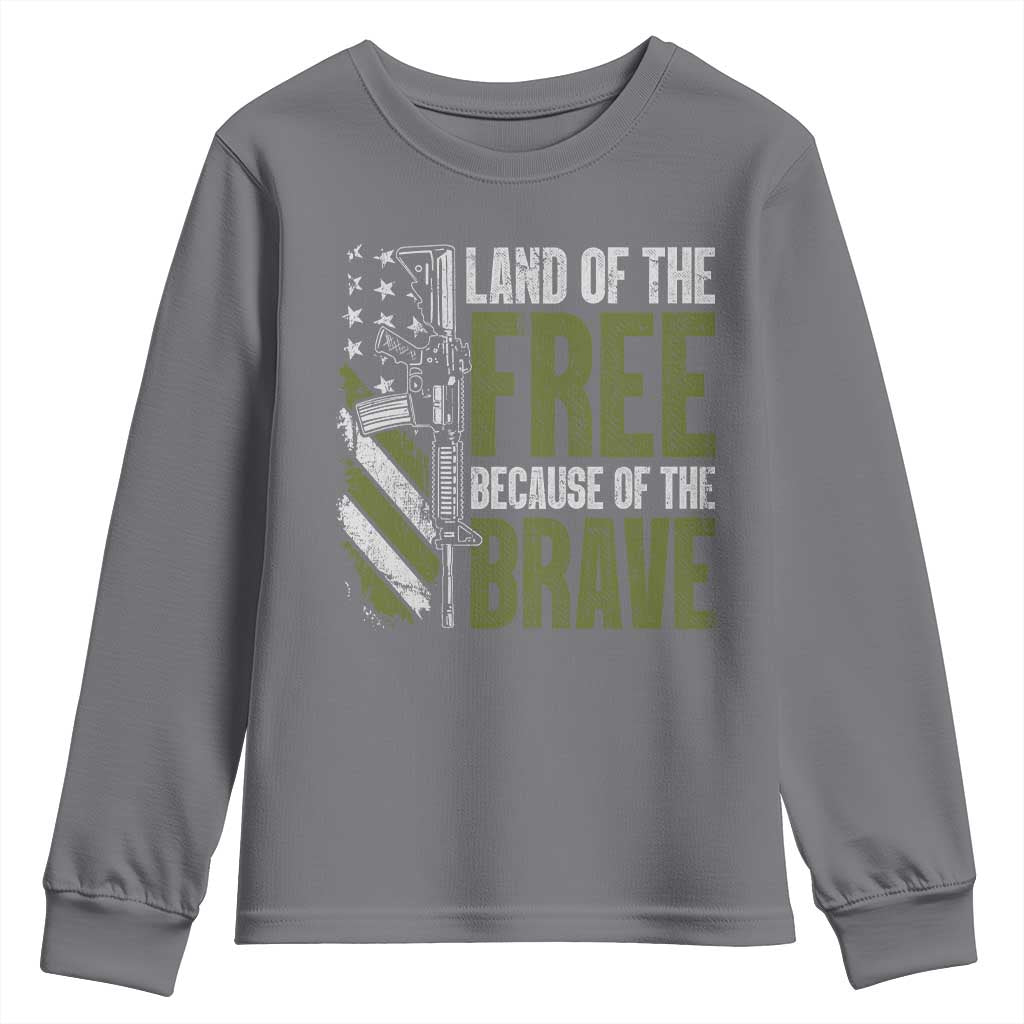 Land of the Free Because of the Brave Youth Sweatshirt Gun American Flag - Wonder Print Shop