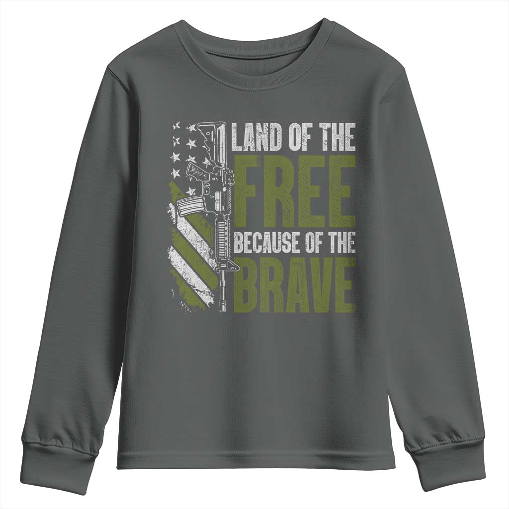 Land of the Free Because of the Brave Youth Sweatshirt Gun American Flag - Wonder Print Shop