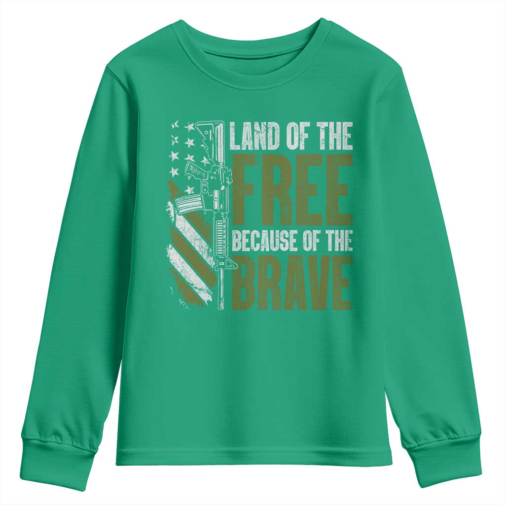 Land of the Free Because of the Brave Youth Sweatshirt Gun American Flag - Wonder Print Shop