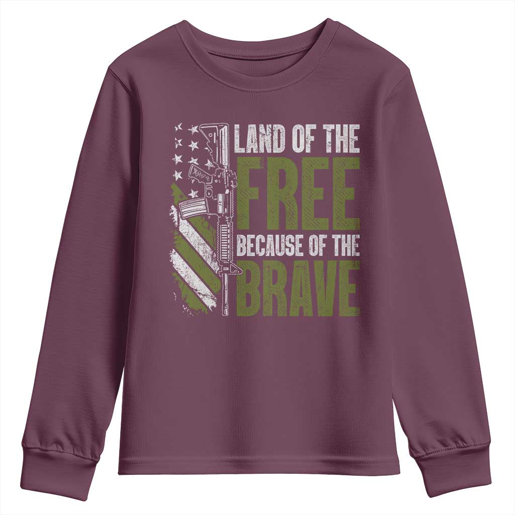 Land of the Free Because of the Brave Youth Sweatshirt Gun American Flag - Wonder Print Shop