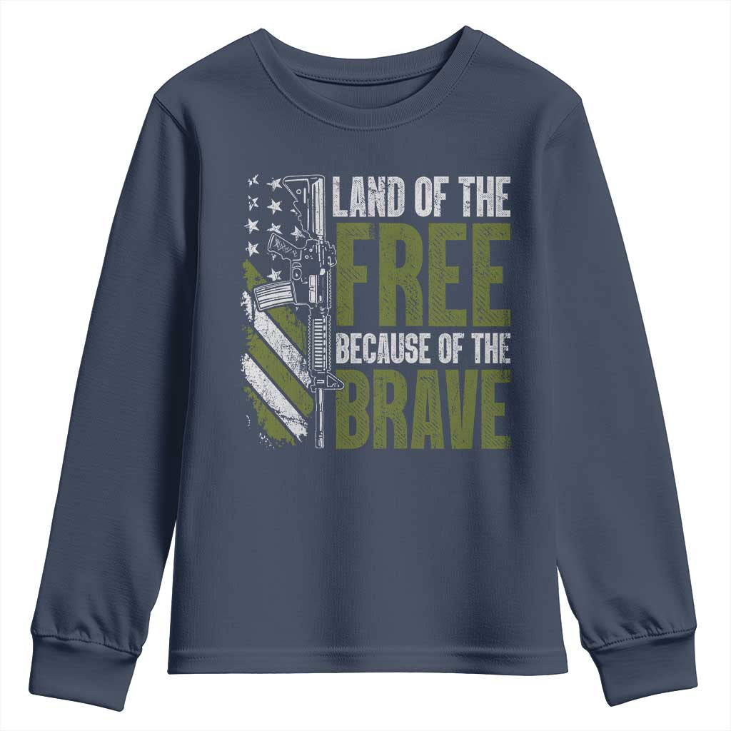 Land of the Free Because of the Brave Youth Sweatshirt Gun American Flag - Wonder Print Shop