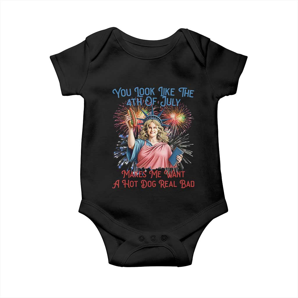 You Look Like The 4th Of July Makes Me Want A Hot Dog Real Bad Baby Onesie Funny 4th July Hot Dog Meme - Wonder Print Shop