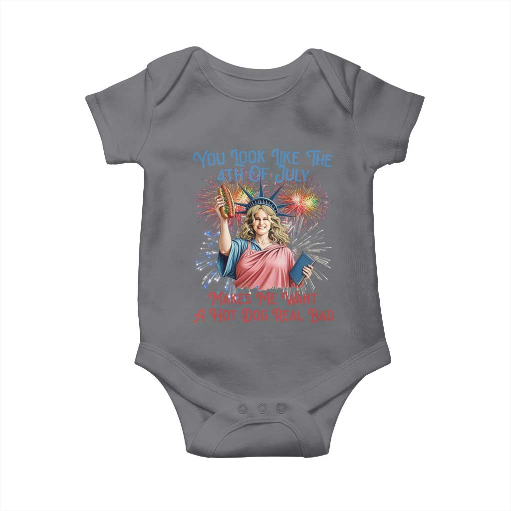 You Look Like The 4th Of July Makes Me Want A Hot Dog Real Bad Baby Onesie Funny 4th July Hot Dog Meme - Wonder Print Shop