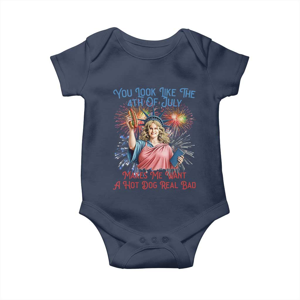 You Look Like The 4th Of July Makes Me Want A Hot Dog Real Bad Baby Onesie Funny 4th July Hot Dog Meme - Wonder Print Shop