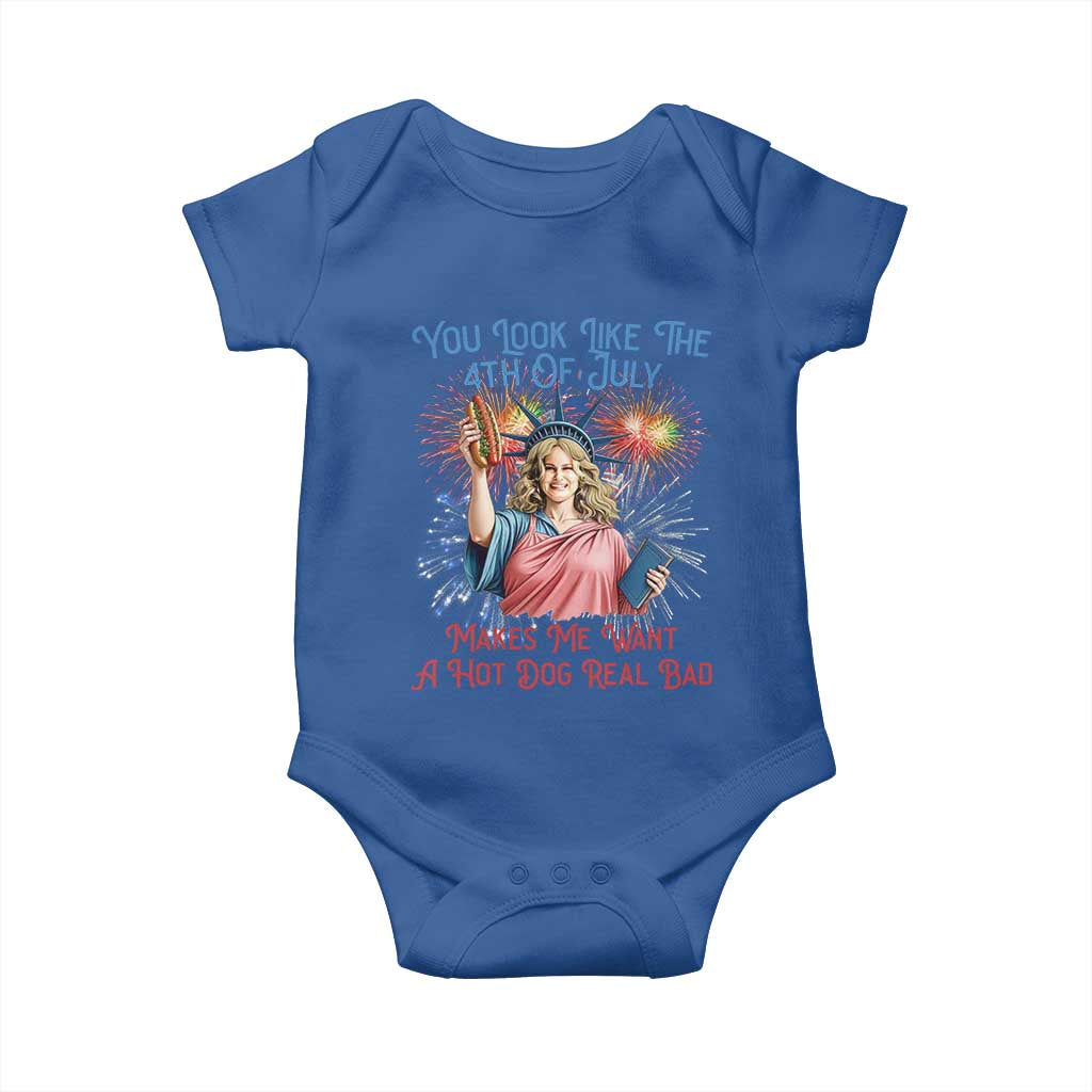 You Look Like The 4th Of July Makes Me Want A Hot Dog Real Bad Baby Onesie Funny 4th July Hot Dog Meme - Wonder Print Shop