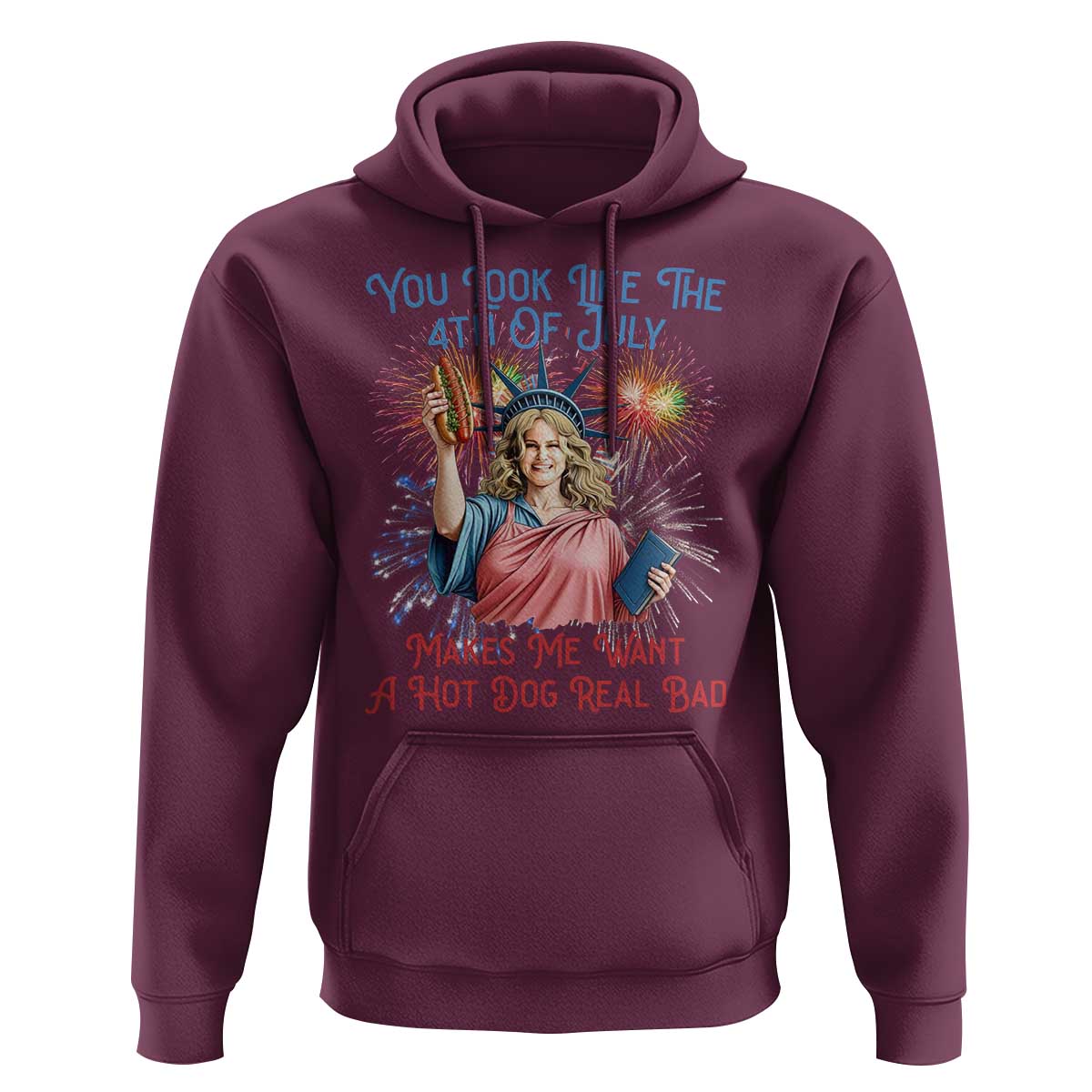 You Look Like The 4th Of July Makes Me Want A Hot Dog Real Bad Hoodie Funny 4th July Hot Dog Meme - Wonder Print Shop