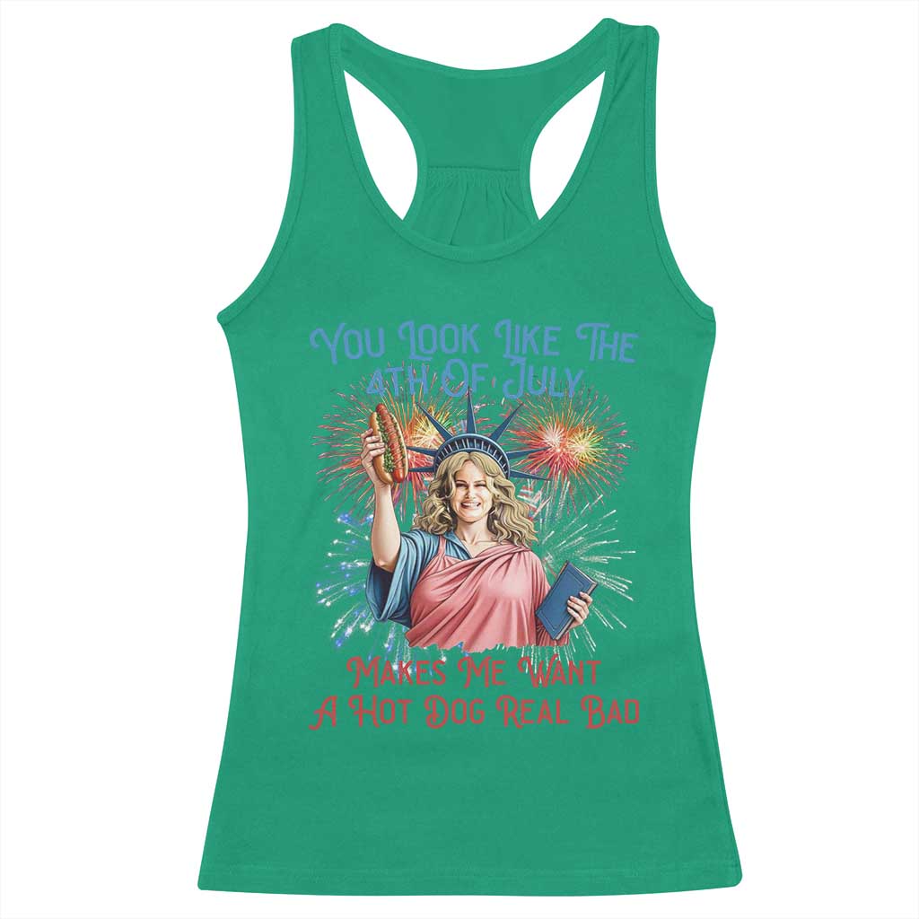 You Look Like The 4th Of July Makes Me Want A Hot Dog Real Bad Racerback Tank Top Funny 4th July Hot Dog Meme - Wonder Print Shop