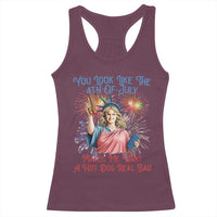 You Look Like The 4th Of July Makes Me Want A Hot Dog Real Bad Racerback Tank Top Funny 4th July Hot Dog Meme - Wonder Print Shop