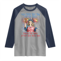 You Look Like The 4th Of July Makes Me Want A Hot Dog Real Bad Raglan Shirt Funny 4th July Hot Dog Meme - Wonder Print Shop