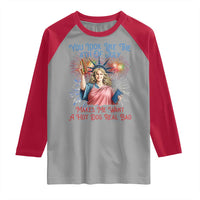 You Look Like The 4th Of July Makes Me Want A Hot Dog Real Bad Raglan Shirt Funny 4th July Hot Dog Meme - Wonder Print Shop