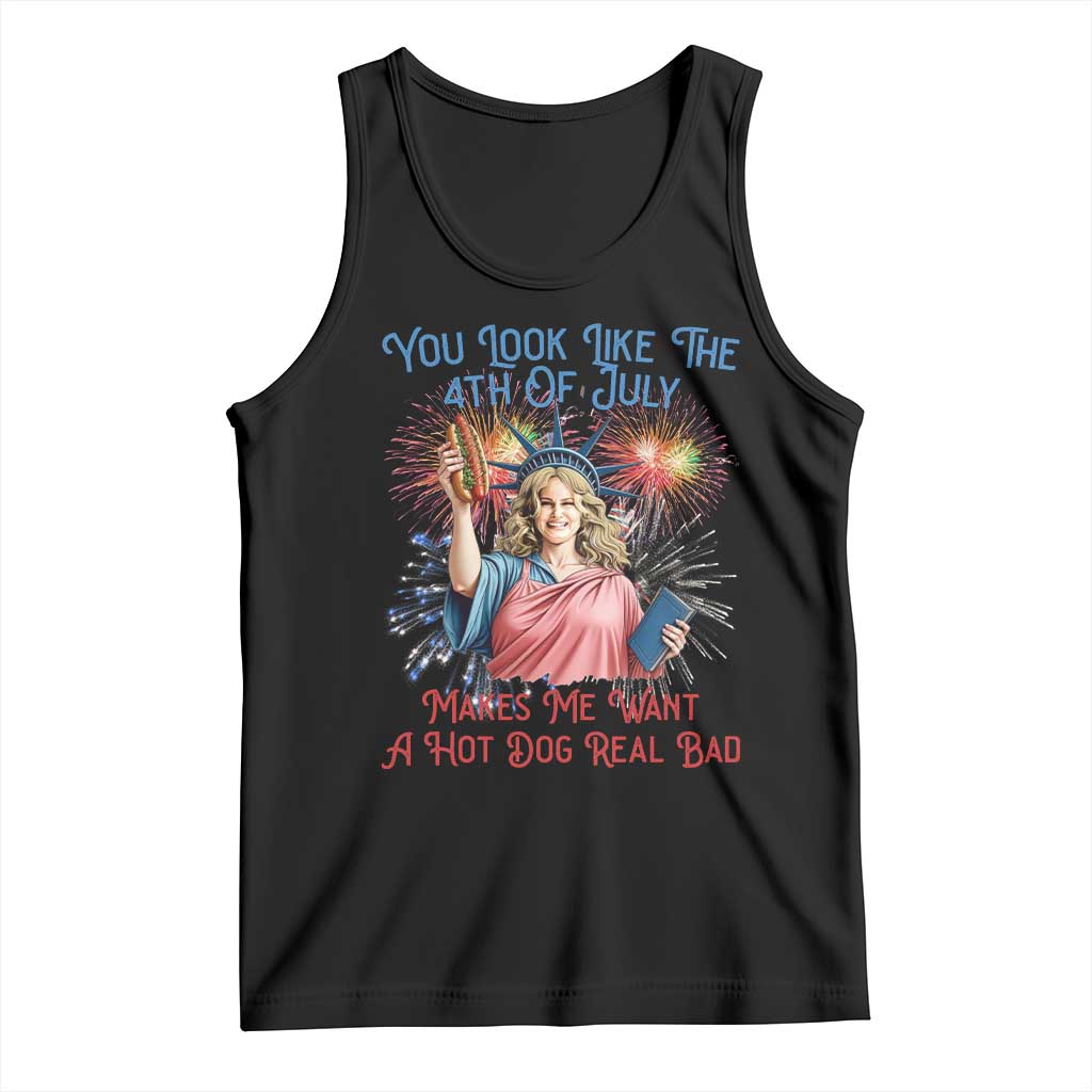 You Look Like The 4th Of July Makes Me Want A Hot Dog Real Bad Tank Top Funny 4th July Hot Dog Meme - Wonder Print Shop