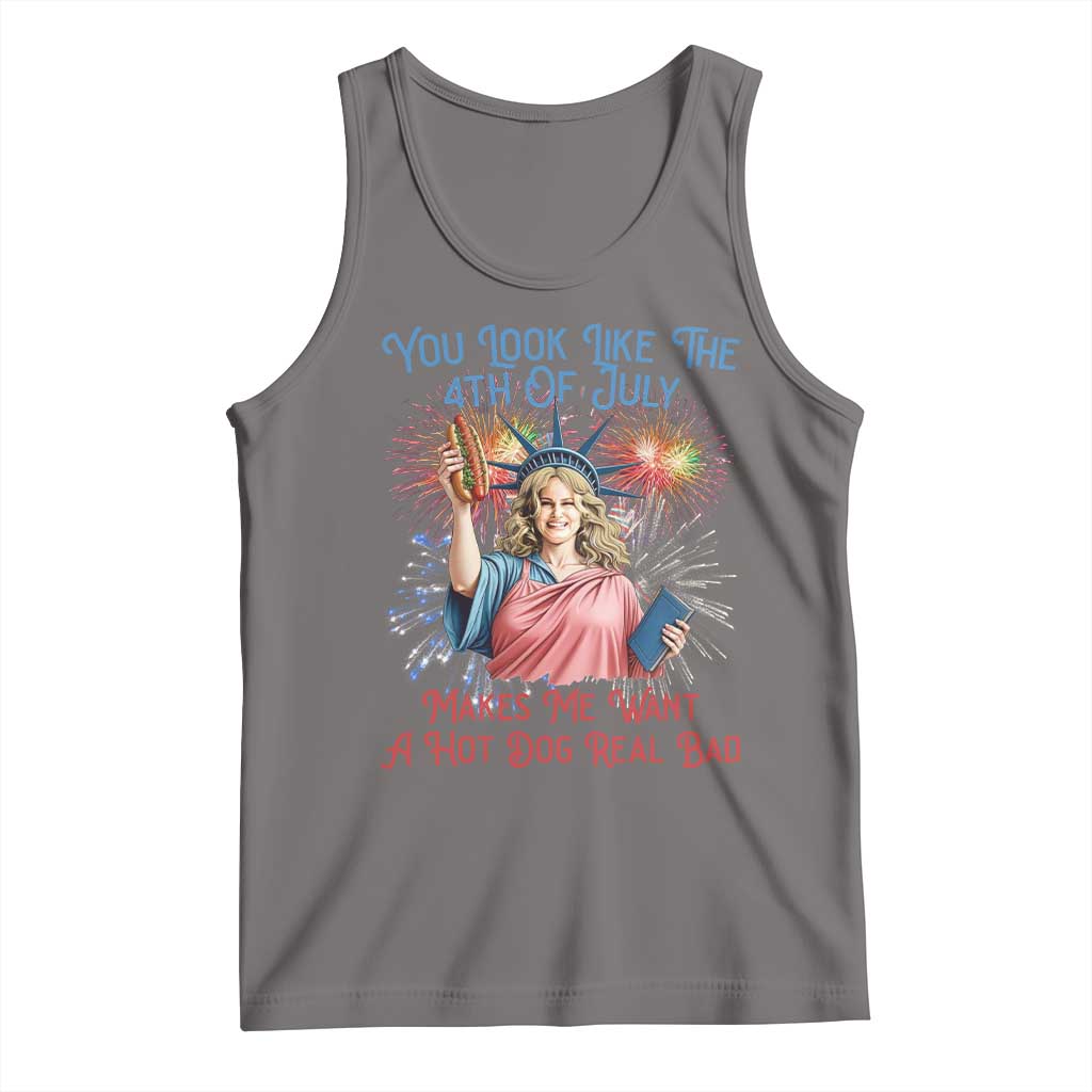 You Look Like The 4th Of July Makes Me Want A Hot Dog Real Bad Tank Top Funny 4th July Hot Dog Meme - Wonder Print Shop