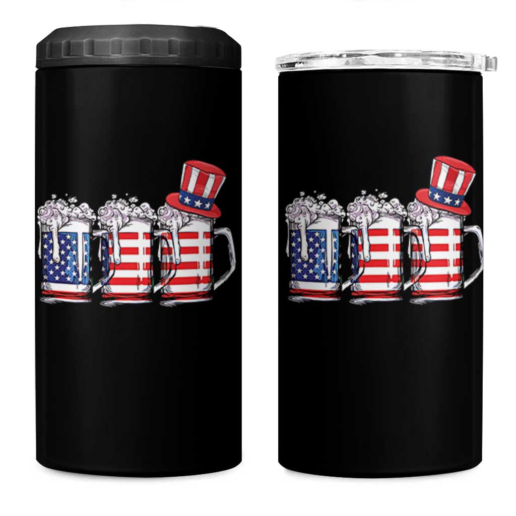 Beer American Flag 4th of July 4 in 1 Can Cooler Tumbler Merica Drinking USA - Wonder Print Shop