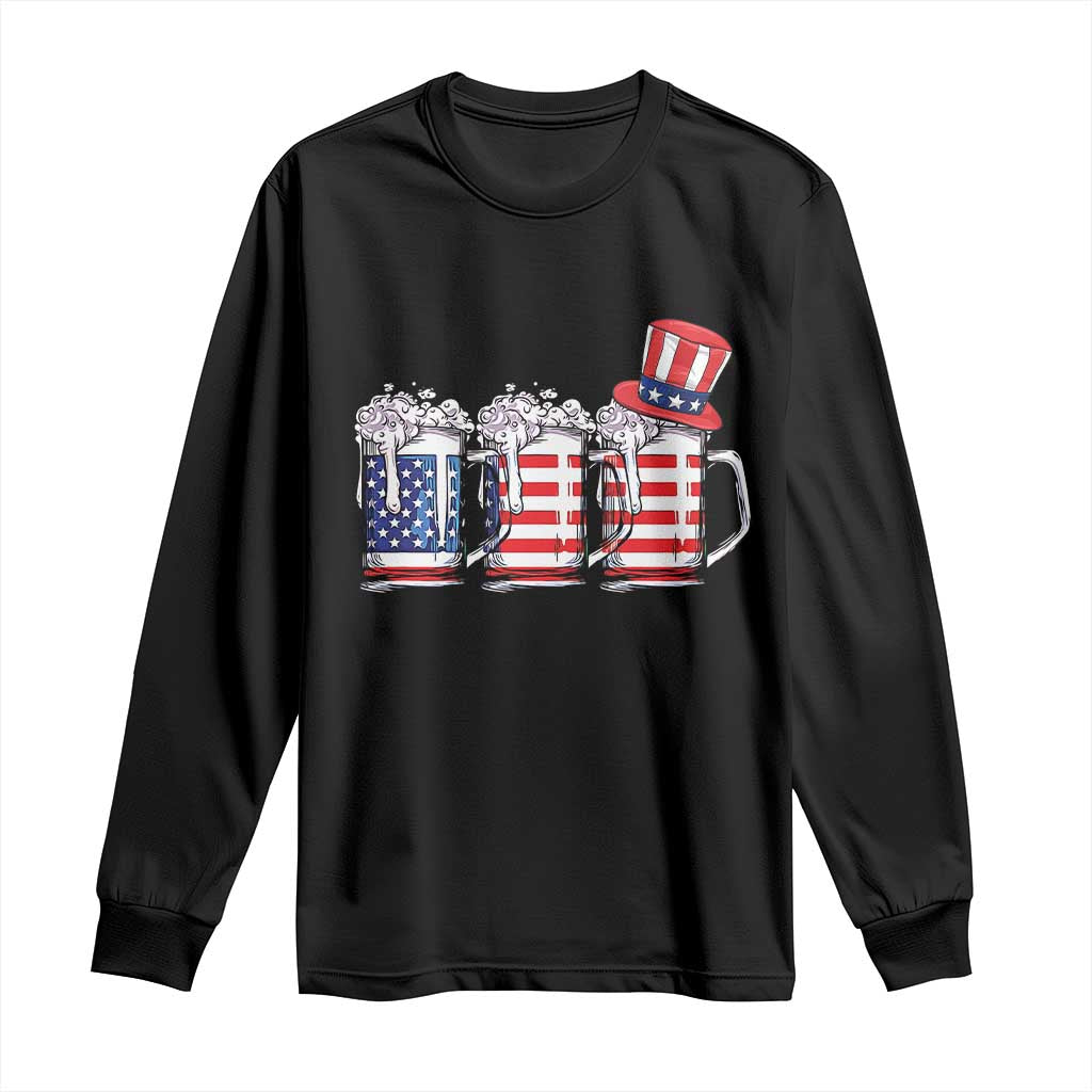 Beer American Flag 4th of July Long Sleeve Shirt Merica Drinking USA - Wonder Print Shop