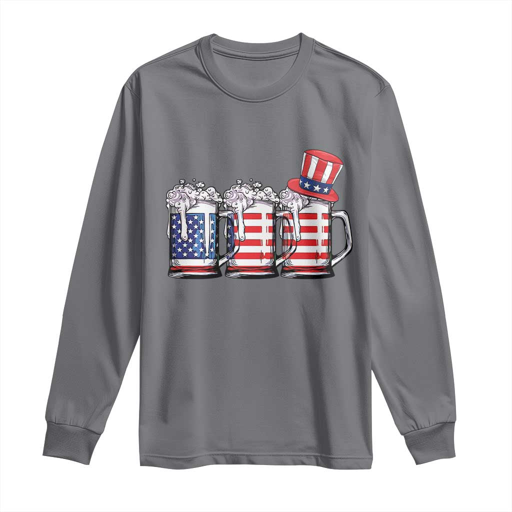 Beer American Flag 4th of July Long Sleeve Shirt Merica Drinking USA - Wonder Print Shop