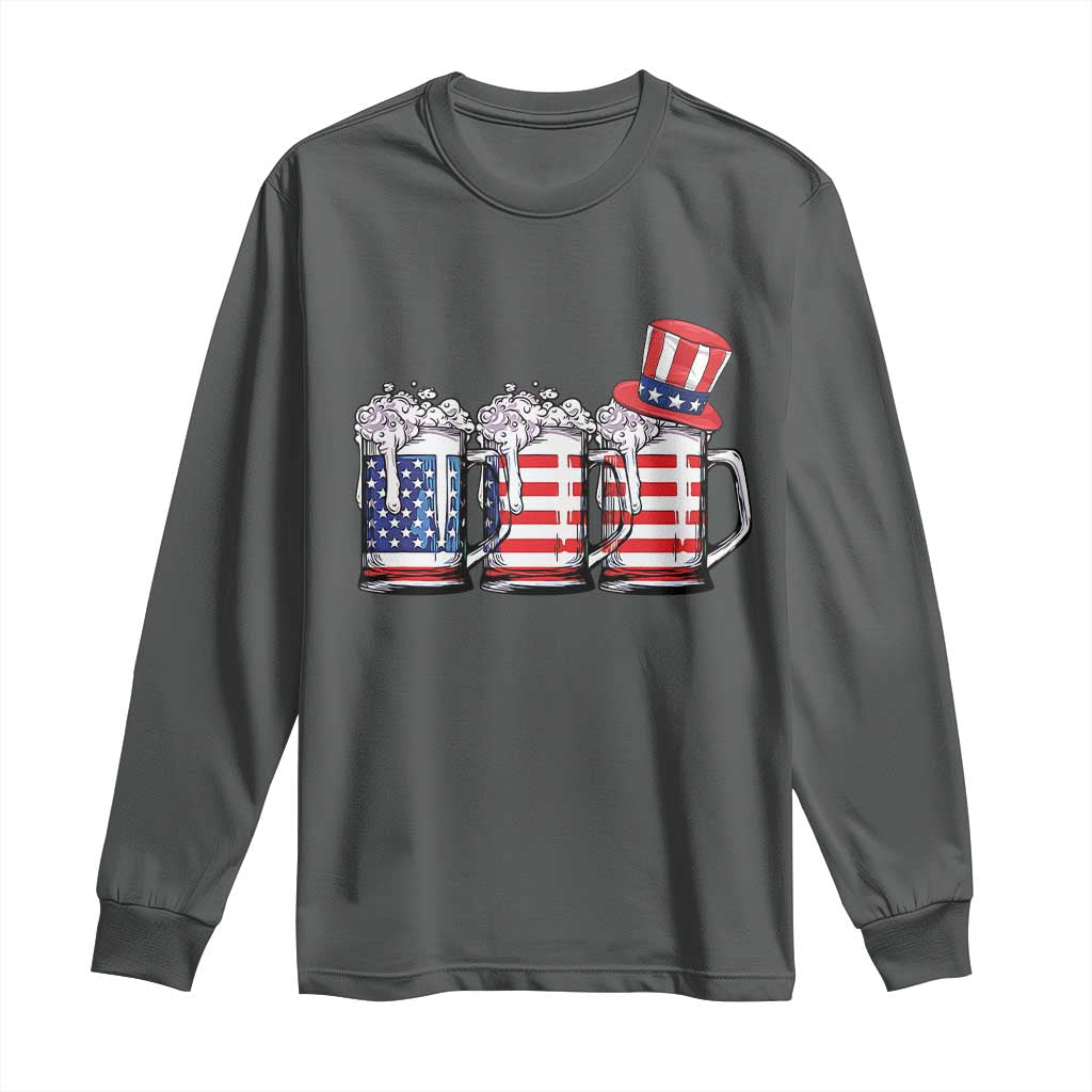 Beer American Flag 4th of July Long Sleeve Shirt Merica Drinking USA - Wonder Print Shop