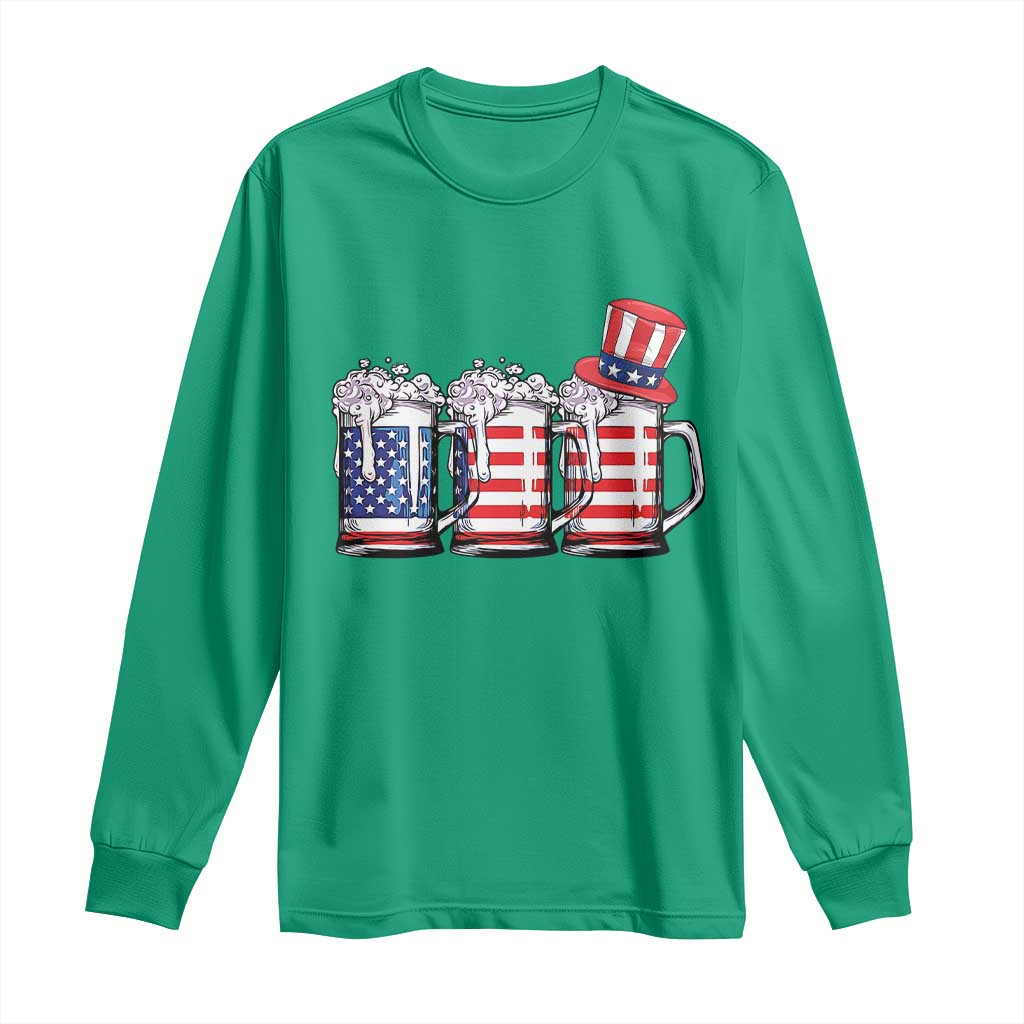 Beer American Flag 4th of July Long Sleeve Shirt Merica Drinking USA - Wonder Print Shop