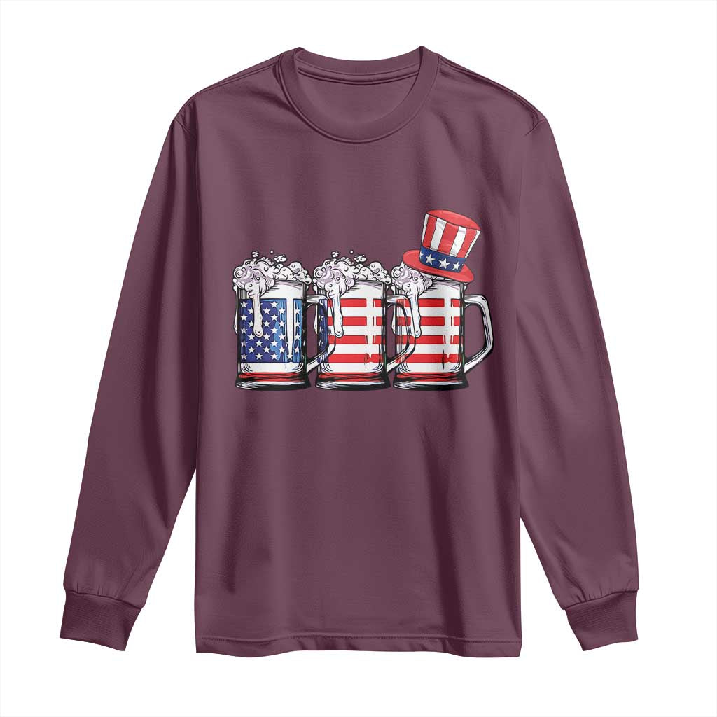 Beer American Flag 4th of July Long Sleeve Shirt Merica Drinking USA - Wonder Print Shop