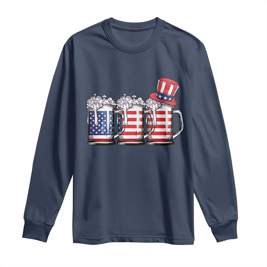 Beer American Flag 4th of July Long Sleeve Shirt Merica Drinking USA - Wonder Print Shop