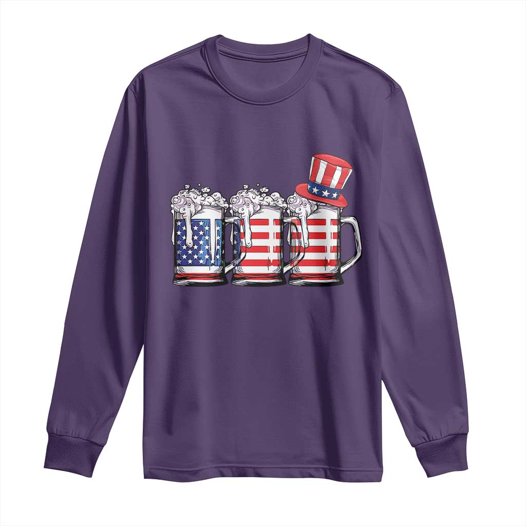 Beer American Flag 4th of July Long Sleeve Shirt Merica Drinking USA - Wonder Print Shop