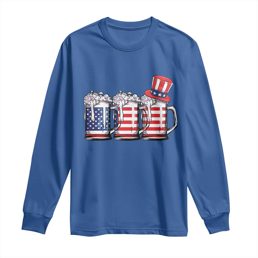 Beer American Flag 4th of July Long Sleeve Shirt Merica Drinking USA - Wonder Print Shop