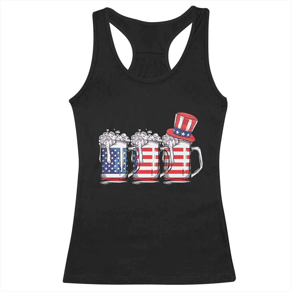 Beer American Flag 4th of July Racerback Tank Top Merica Drinking USA - Wonder Print Shop
