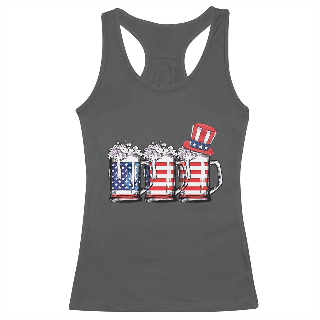 Beer American Flag 4th of July Racerback Tank Top Merica Drinking USA - Wonder Print Shop