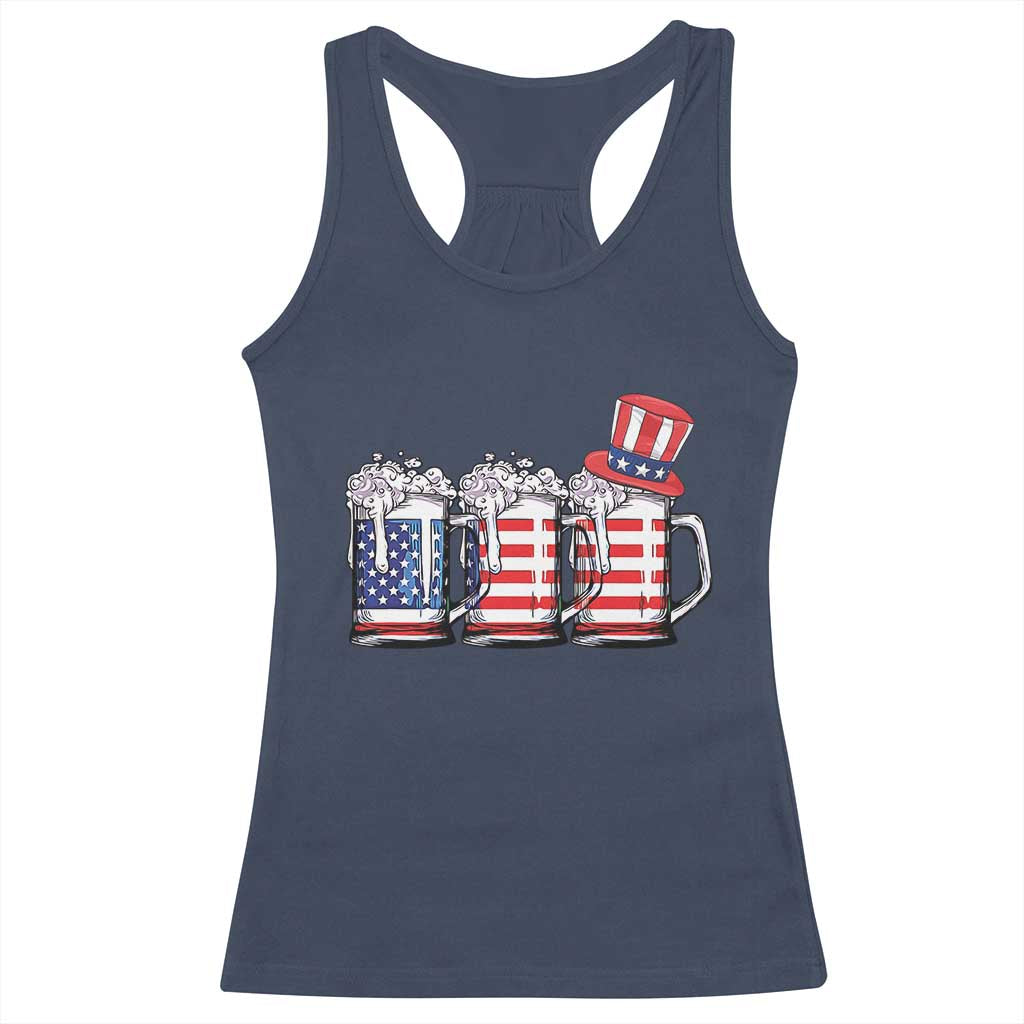 Beer American Flag 4th of July Racerback Tank Top Merica Drinking USA - Wonder Print Shop