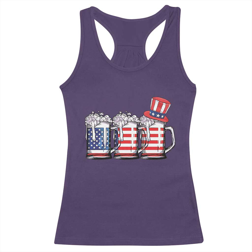 Beer American Flag 4th of July Racerback Tank Top Merica Drinking USA - Wonder Print Shop