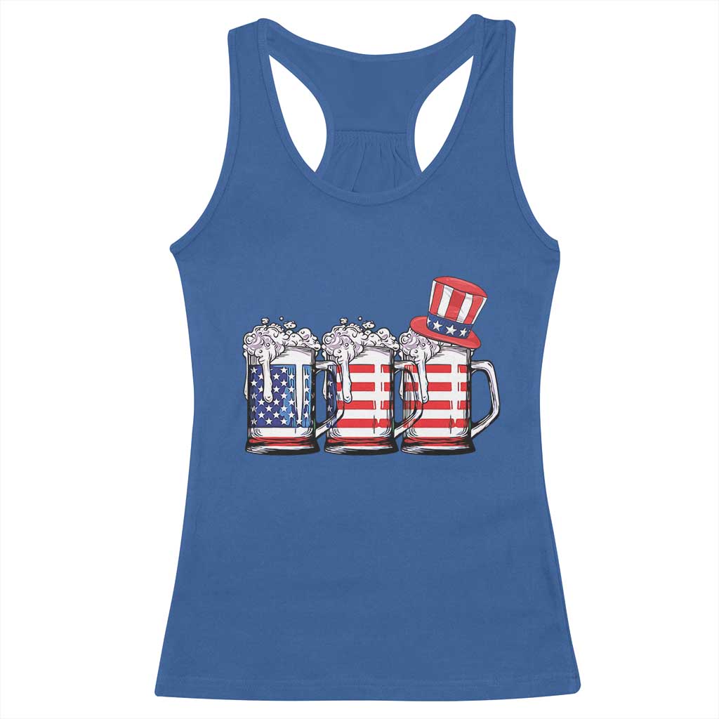 Beer American Flag 4th of July Racerback Tank Top Merica Drinking USA - Wonder Print Shop