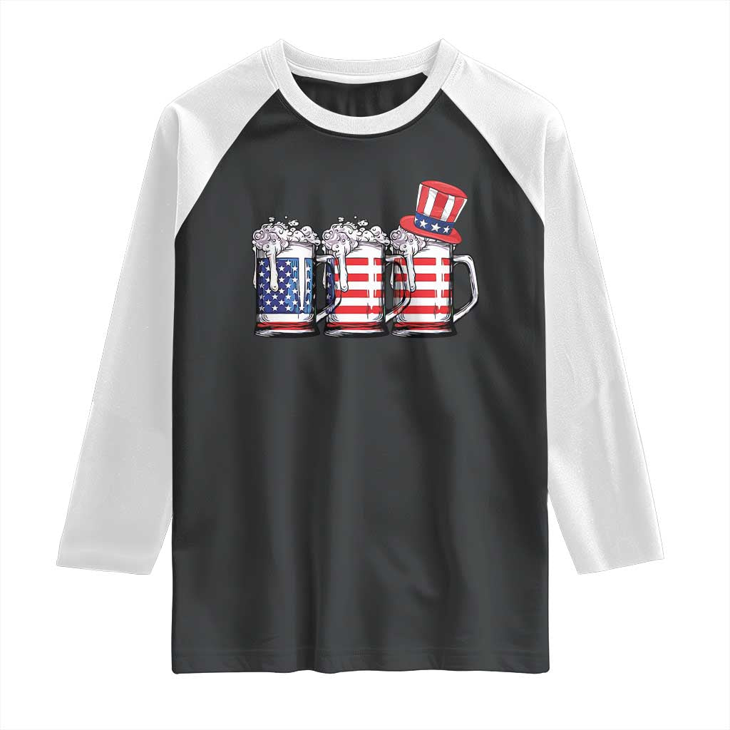 Beer American Flag 4th of July Raglan Shirt Merica Drinking USA - Wonder Print Shop