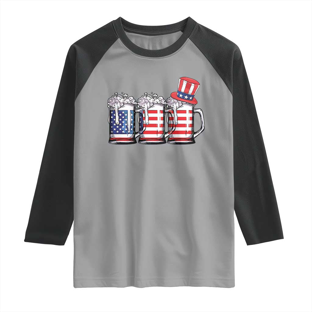 Beer American Flag 4th of July Raglan Shirt Merica Drinking USA - Wonder Print Shop
