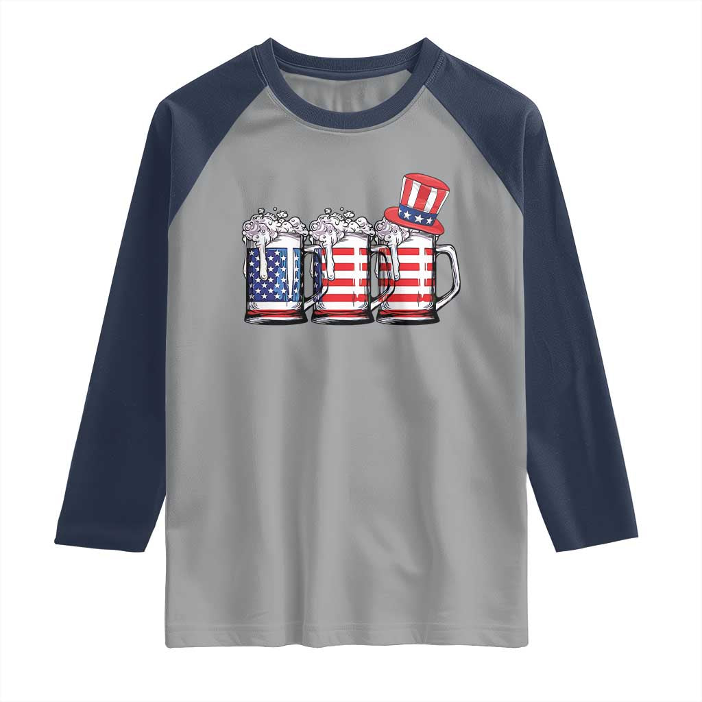 Beer American Flag 4th of July Raglan Shirt Merica Drinking USA - Wonder Print Shop