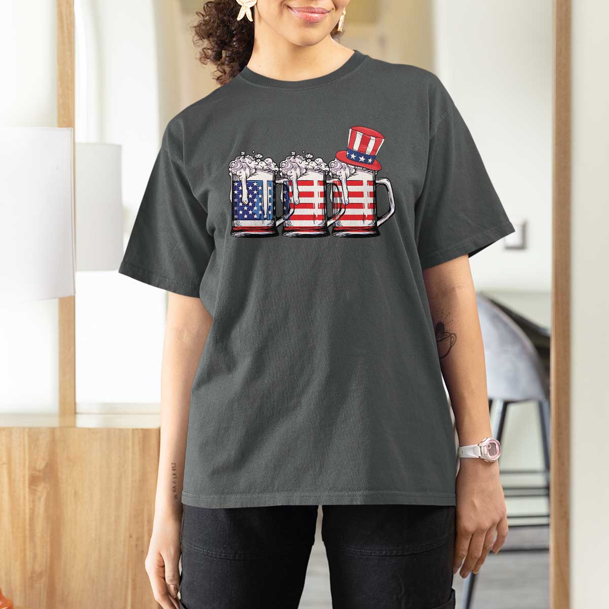 Beer American Flag 4th of July T Shirt For Women Merica Drinking USA - Wonder Print Shop