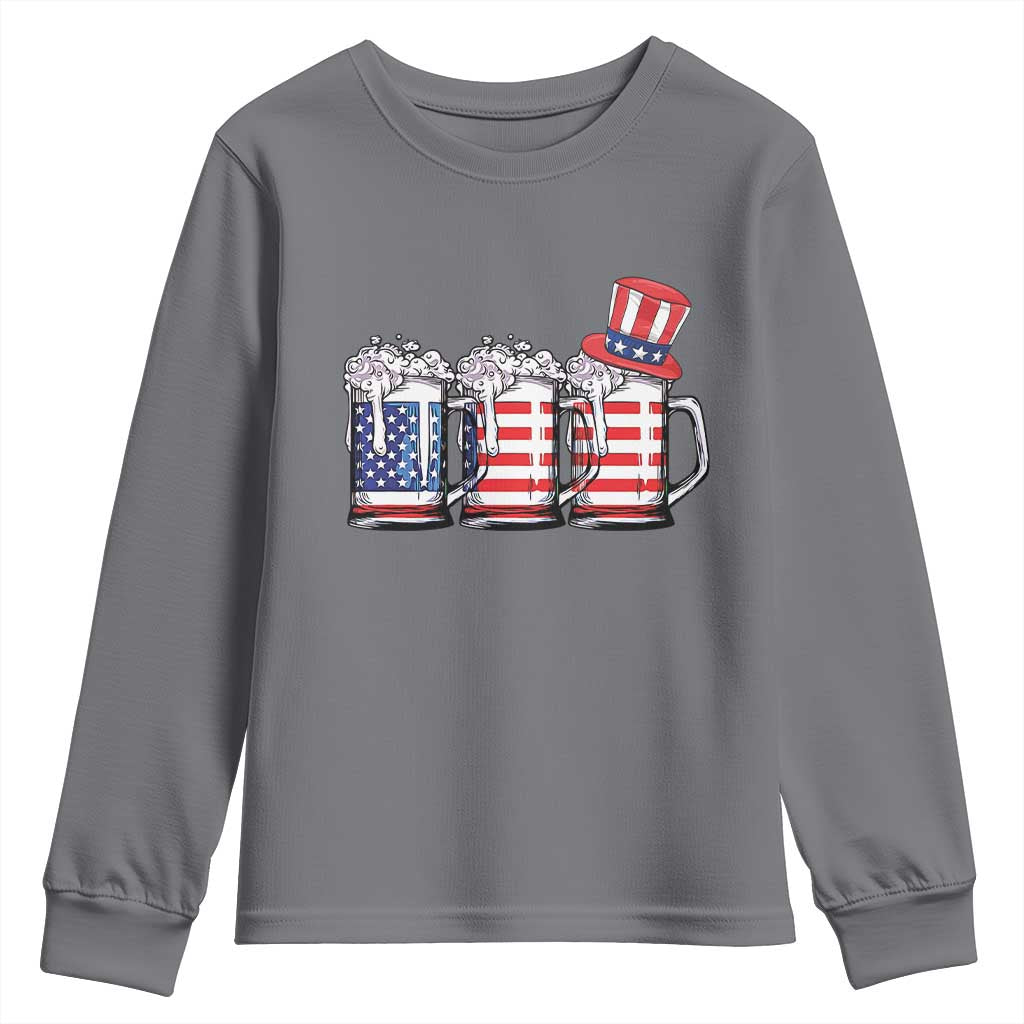 Beer American Flag 4th of July Youth Sweatshirt Merica Drinking USA - Wonder Print Shop