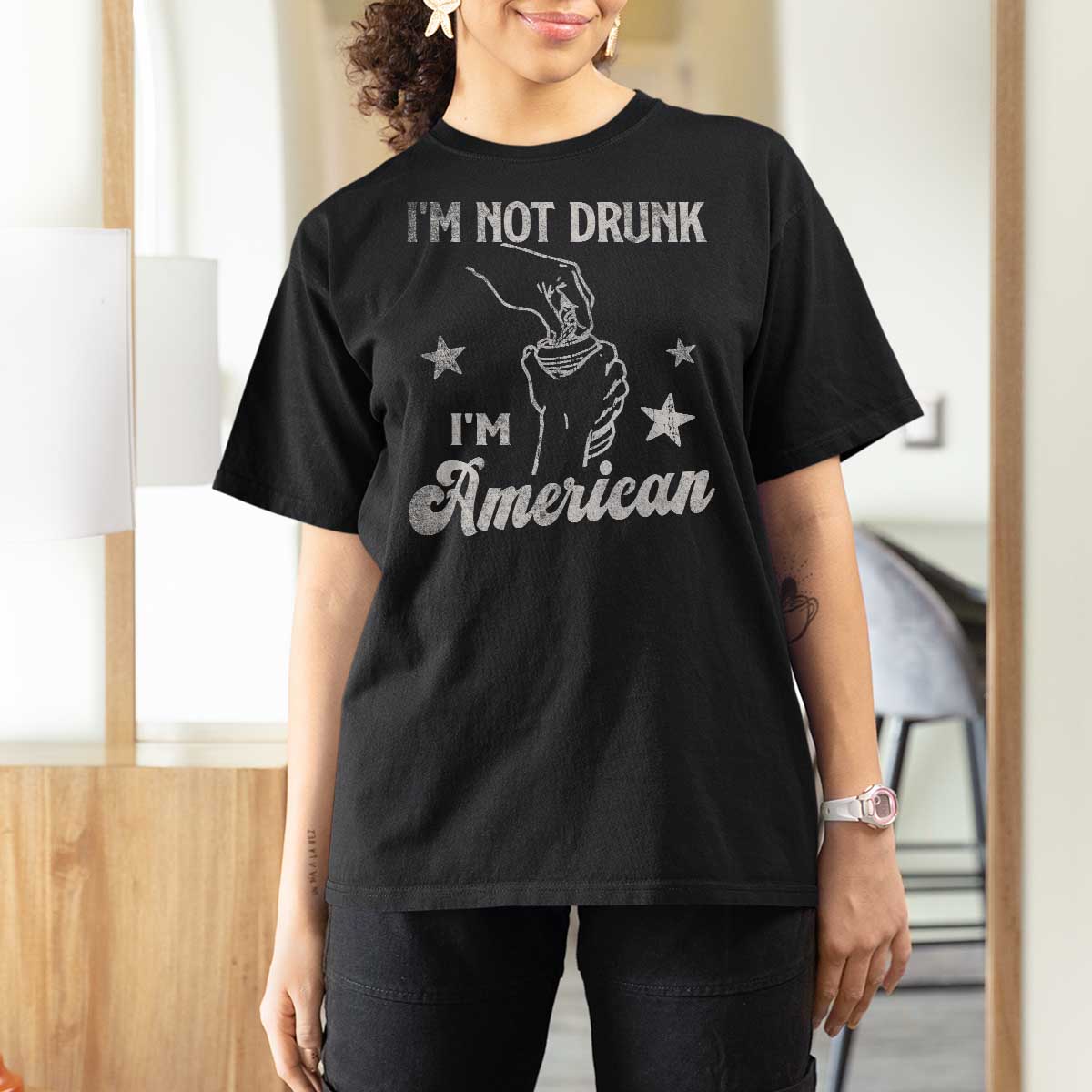 Funny 4th of July Drinking T Shirt For Women Not Drunk I am American - Wonder Print Shop