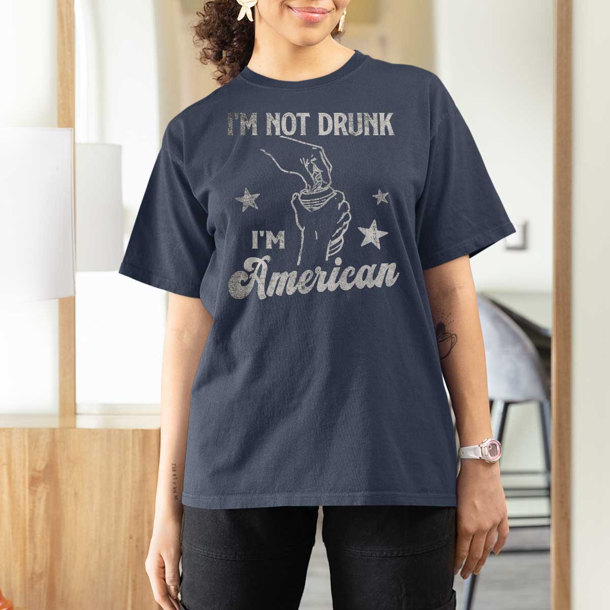 Funny 4th of July Drinking T Shirt For Women Not Drunk I am American - Wonder Print Shop
