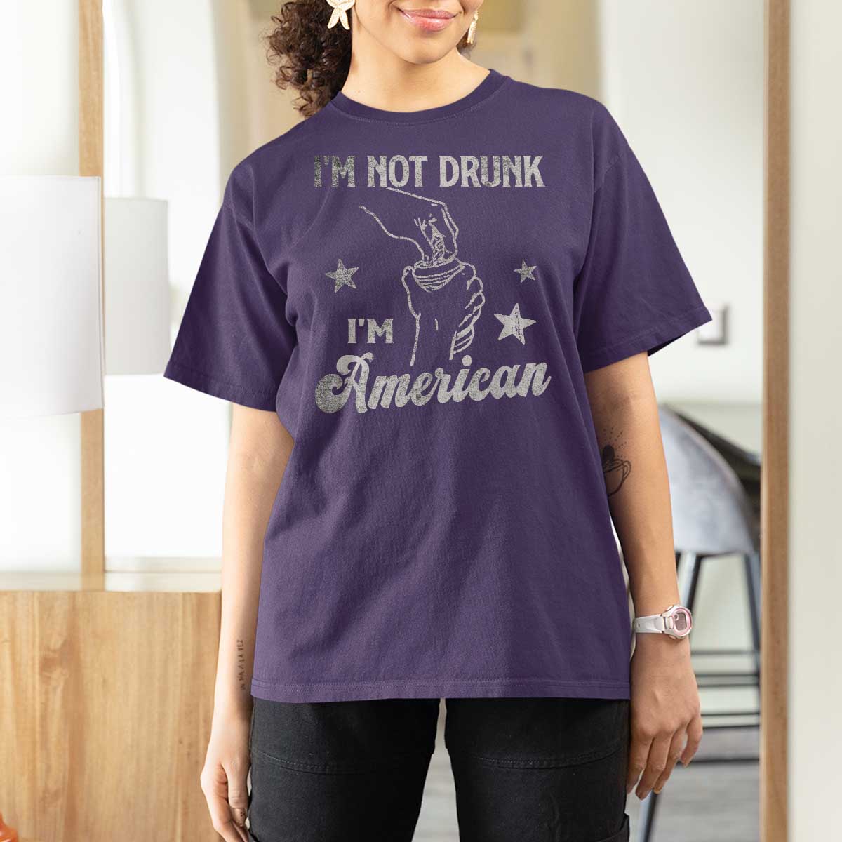 Funny 4th of July Drinking T Shirt For Women Not Drunk I am American - Wonder Print Shop