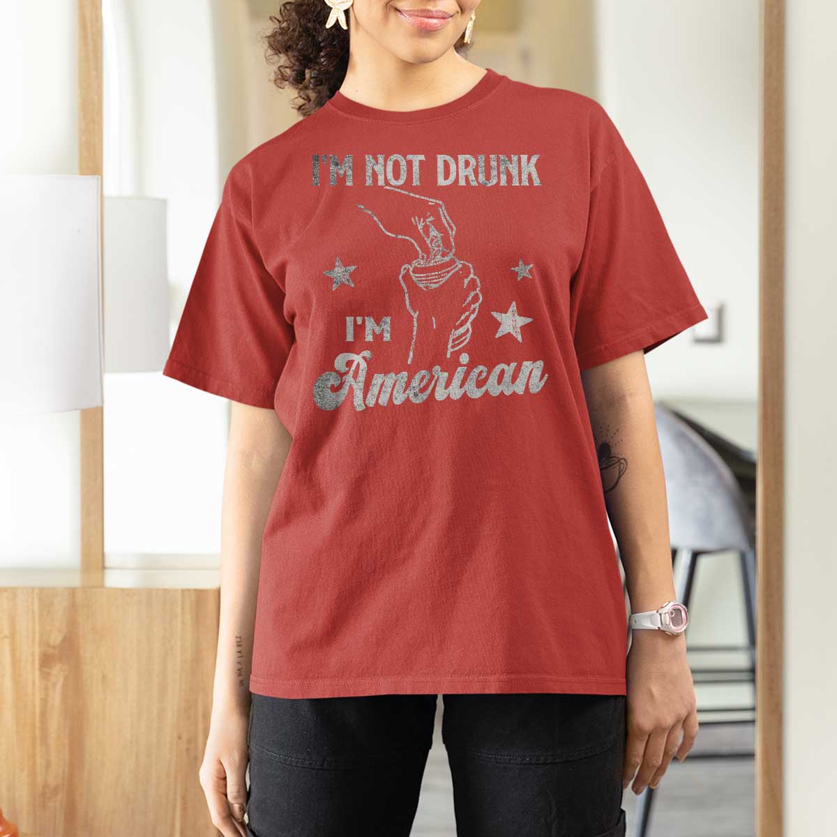 Funny 4th of July Drinking T Shirt For Women Not Drunk I am American - Wonder Print Shop