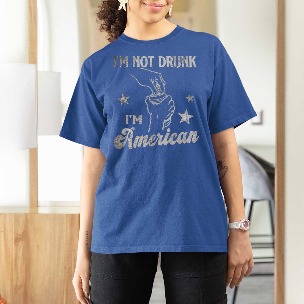 Funny 4th of July Drinking T Shirt For Women Not Drunk I am American - Wonder Print Shop