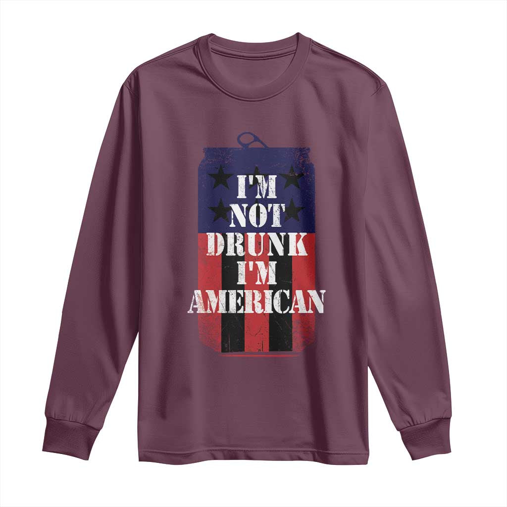 Funny Beer American Flag 4th of July Long Sleeve Shirt Not Drunk I am American Merica USA - Wonder Print Shop
