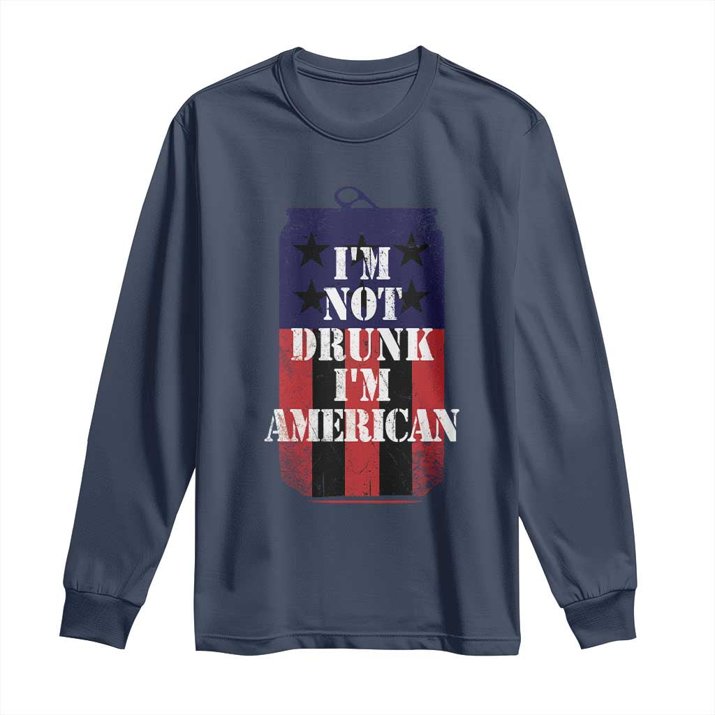 Funny Beer American Flag 4th of July Long Sleeve Shirt Not Drunk I am American Merica USA - Wonder Print Shop