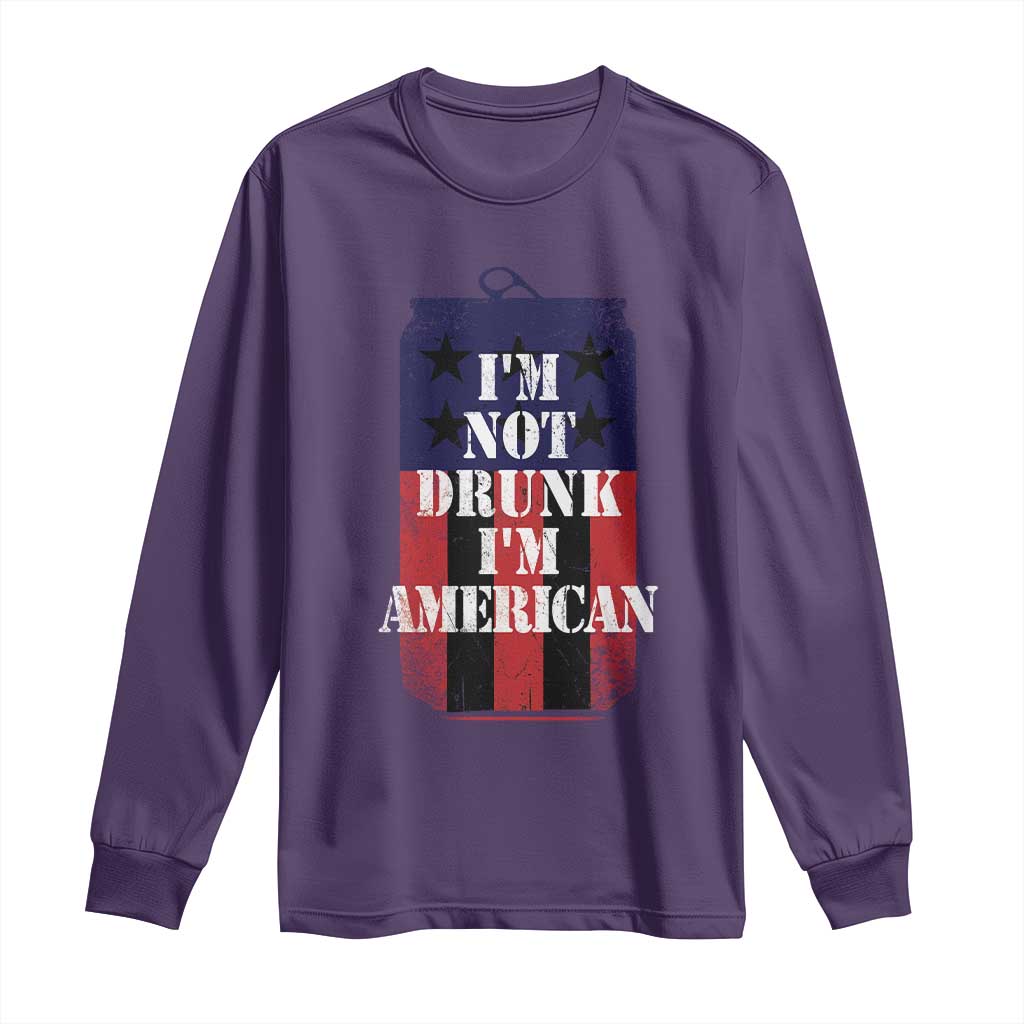 Funny Beer American Flag 4th of July Long Sleeve Shirt Not Drunk I am American Merica USA - Wonder Print Shop