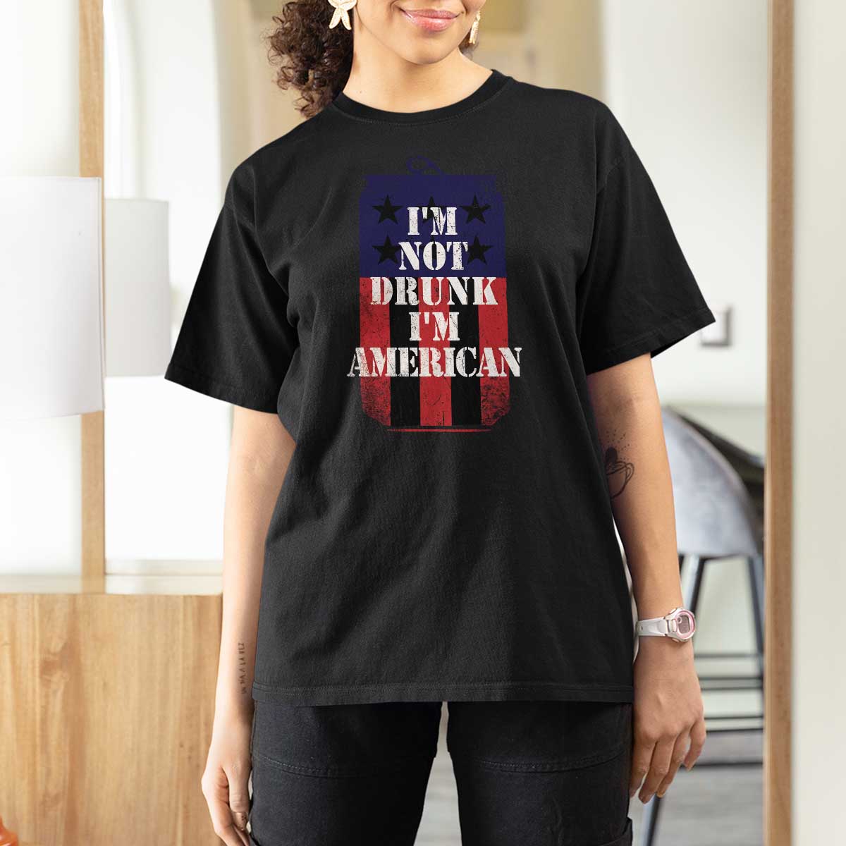 Funny Beer American Flag 4th of July T Shirt For Women Not Drunk I am American Merica USA - Wonder Print Shop
