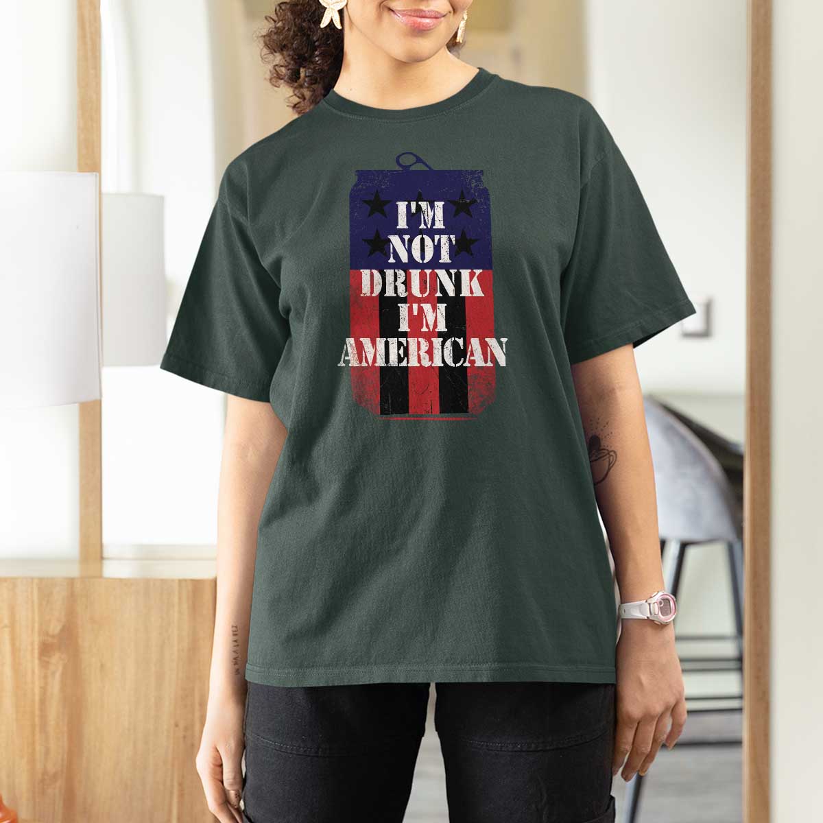 Funny Beer American Flag 4th of July T Shirt For Women Not Drunk I am American Merica USA - Wonder Print Shop