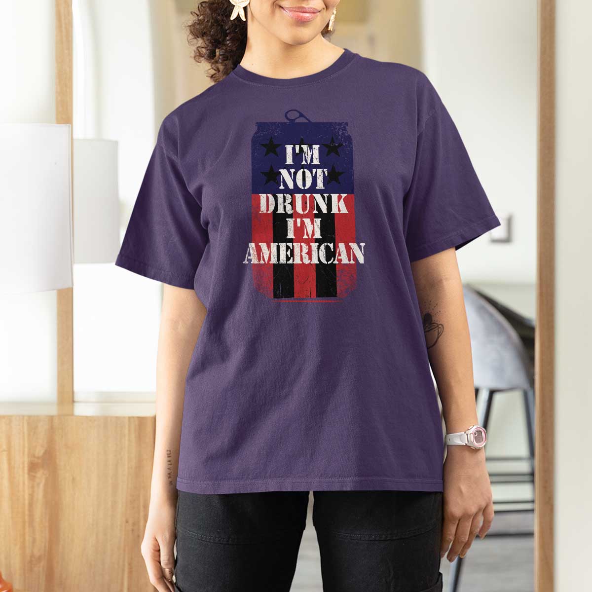 Funny Beer American Flag 4th of July T Shirt For Women Not Drunk I am American Merica USA - Wonder Print Shop