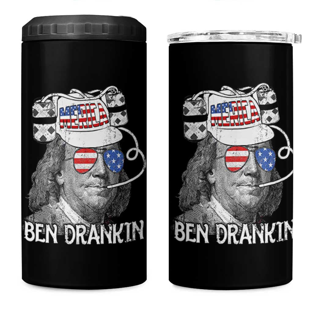 4th of July Ben Drankin 4 in 1 Can Cooler Tumbler Funny Benjamin Franklin USA Flag - Wonder Print Shop