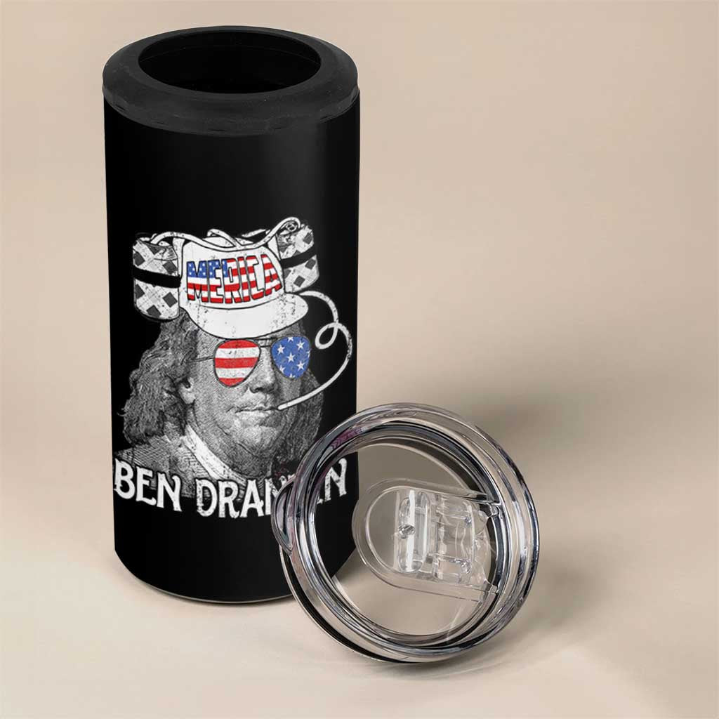 4th of July Ben Drankin 4 in 1 Can Cooler Tumbler Funny Benjamin Franklin USA Flag - Wonder Print Shop